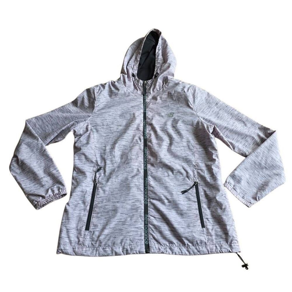 New balance womens Sz L pink gray strippy zip up windbreaker jacket hooded